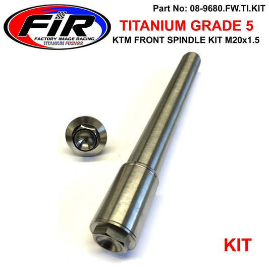 KTM NEW FRONT SPINDLE & NUT M20x1.5, TITANIUM GR5 79109081033 / 70009082000, FIR-BARND / GRADE 5