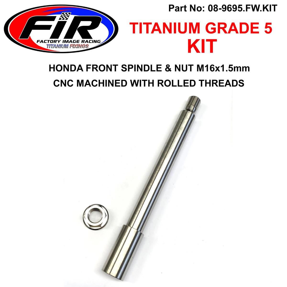HONDA FRONT SPINDLE & NUT M16x1.5, TITANIUM GRADE 5 / , OEM REF: 44301-MEN-000 / 90301-KZ4-J40