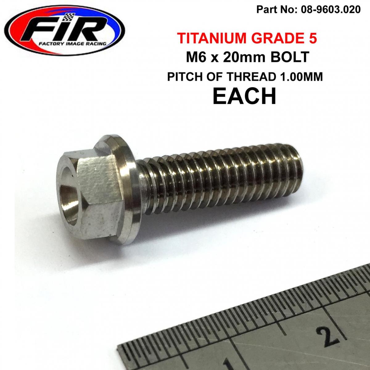 TITANIUM GR5 BOLT M6 x 20mm EACH, FLANGE OD: 11mm / HEX SIZE: 8mm,  /