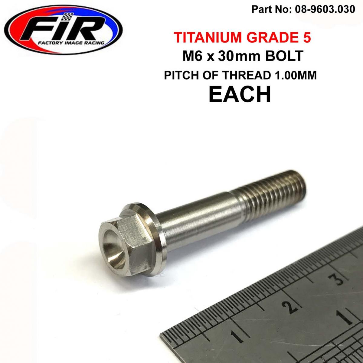 TITANIUM GR5 BOLT M6 x 30mm EACH, FLANGE OD: 11mm / HEX SIZE: 8mm,  /