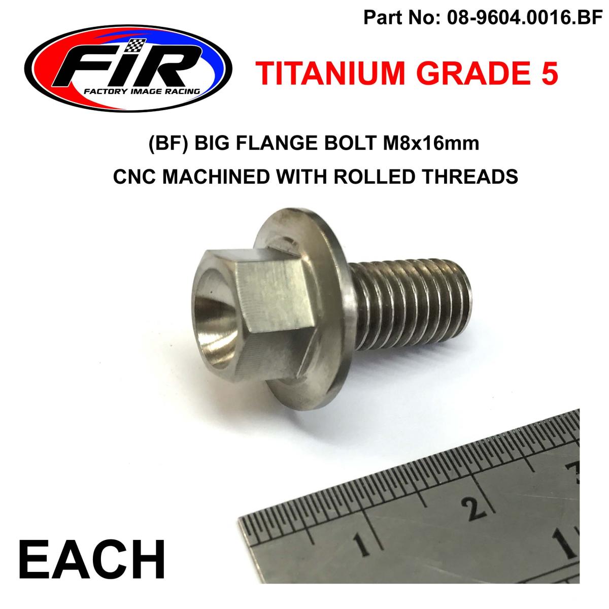 TITANIUM GR5 BOLT M8 x 16mm EACH, FLANGE OD: 17mm / HEX SIZE: 10mm,  /