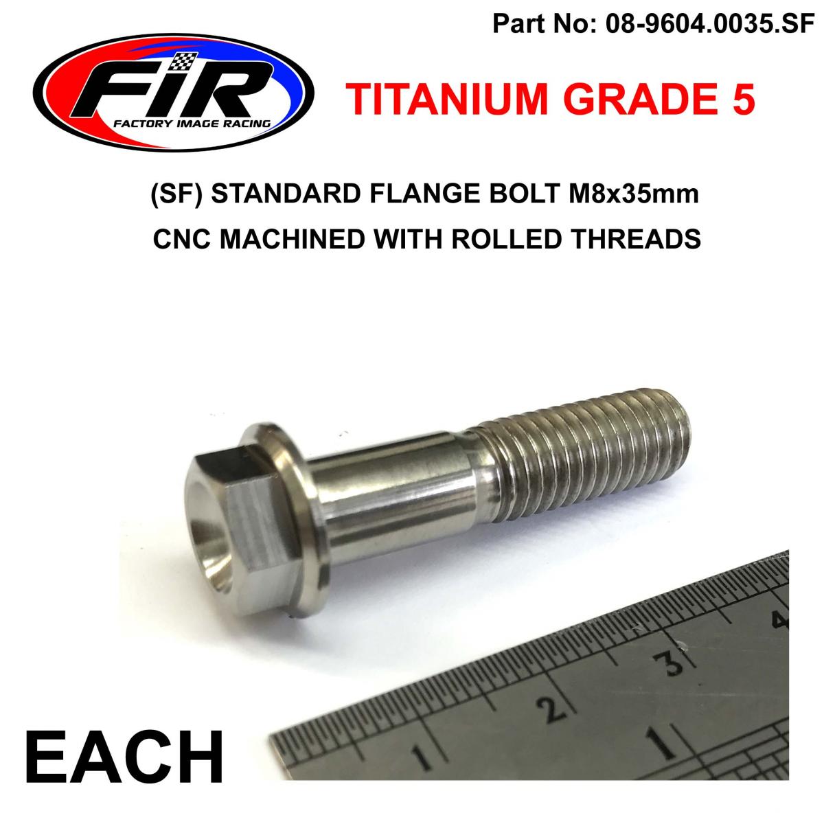 TITANIUM GR5 BOLT M8 x 35mm EACH, FLANGE OD: 14mm / HEX SIZE: 10mm,  /