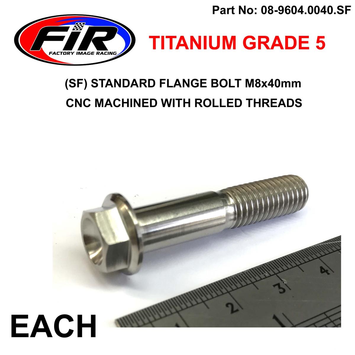 TITANIUM GR5 BOLT M8 x 40mm EACH, FLANGE OD: 14mm / HEX SIZE: 10mm,  /