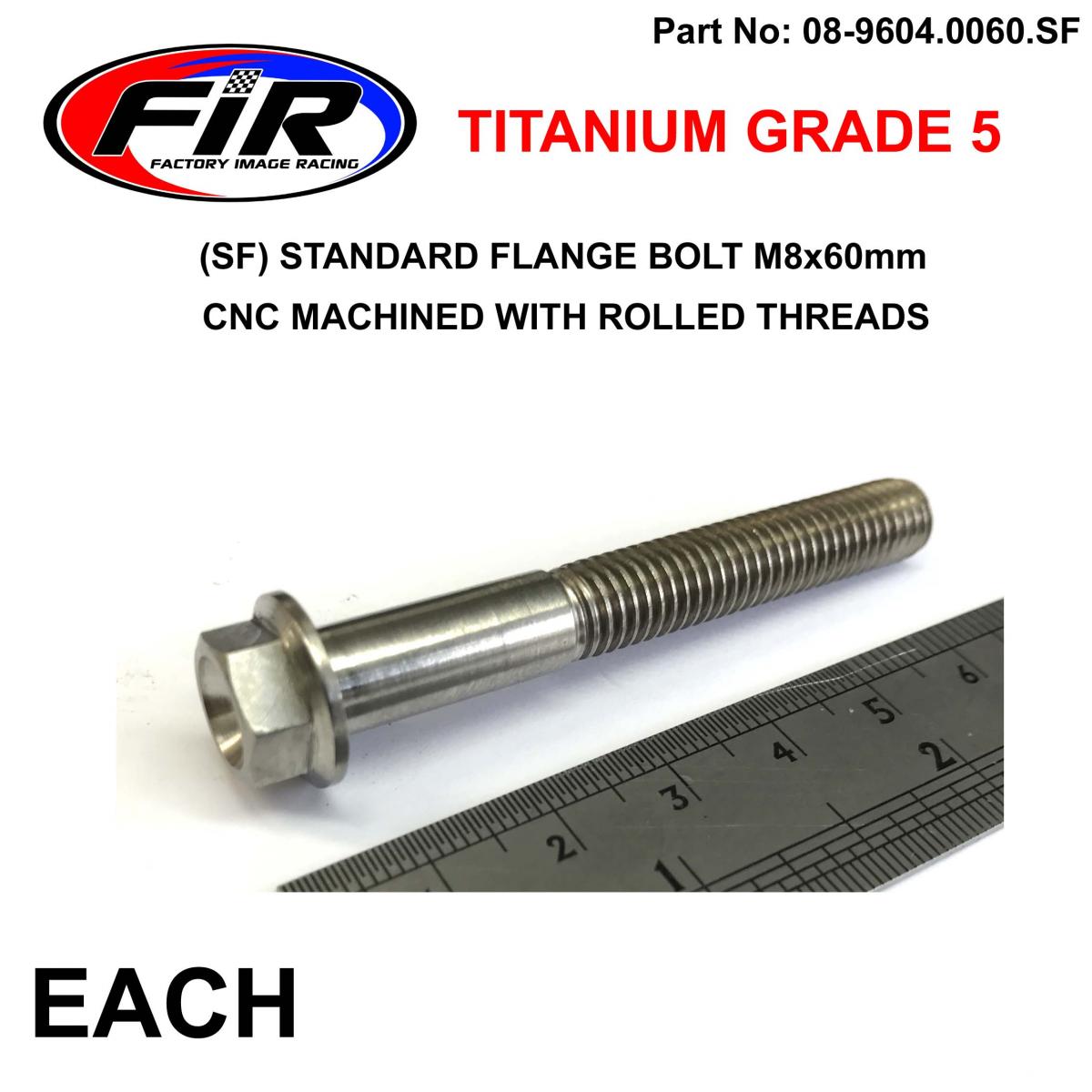 TITANIUM GR5 BOLT M8 x 60mm EACH, FLANGE OD: 14mm / HEX SIZE: 10mm,  /