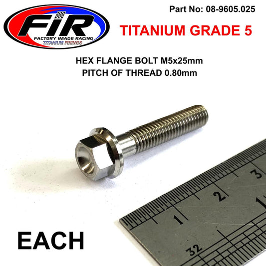 TITANIUM GR5 BOLT M5 x 25mm EACH, FLANGE OD: 9.90mm / HEX SIZE: 7mm,  /