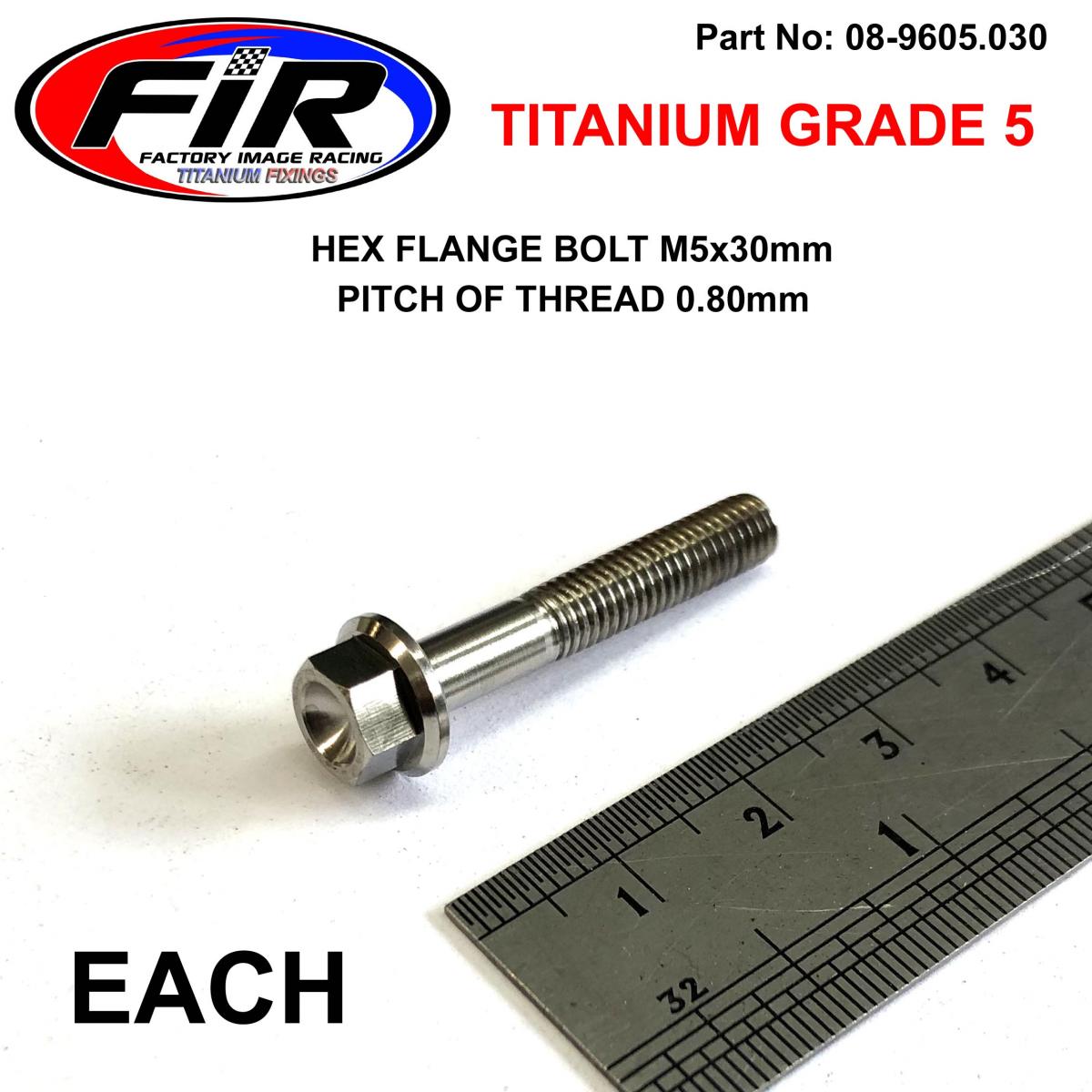 TITANIUM GR5 BOLT M5 x 30mm EACH, FLANGE OD: 9.90mm / HEX SIZE: 7mm,  /