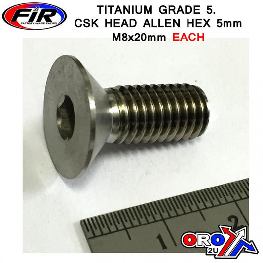 TITANIUM CSK ALLEN M8X20mm, TITANIUM GRADE 5 / EACH