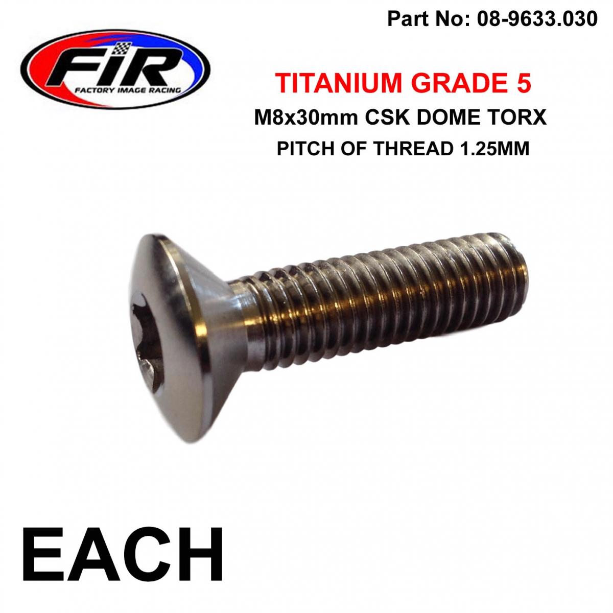 TITANIUM GR5 CSK.D TORX M8X30mm, EACH