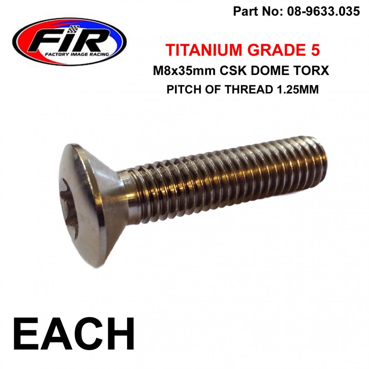 TITANIUM GR5 CSK.D TORX M8X35mm, EACH