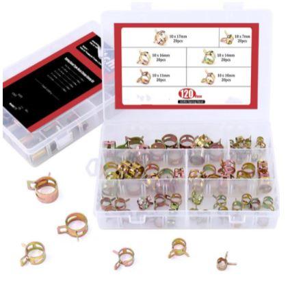 120PCS SPRING CLAMP KIT 7-17mm FUEL HOSE CLIPS WITH BOX
