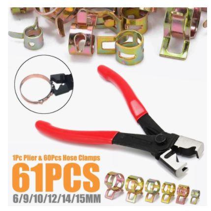 60 PCS HOSE SPRING CLAMP KIT, INCLUDES HOSE CLIP TOOL 6-15mm