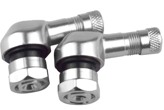 (PACK OF 2) TUBELESS BOLT ON TYRE VALVE, 10mm x 11.3mm 90° DEGREE STEM, SILVER