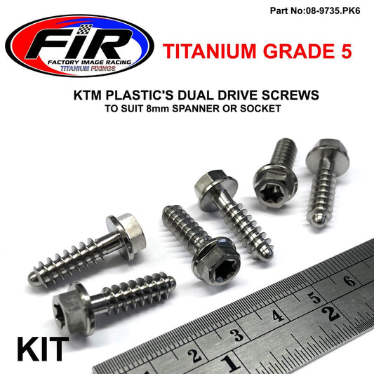 GR5 DUAL/D KTM SCREW 6x20mm PK6, TITANIUM / KTM OEM 0017060206, SUIT 8MM SPANNER & TORX T30