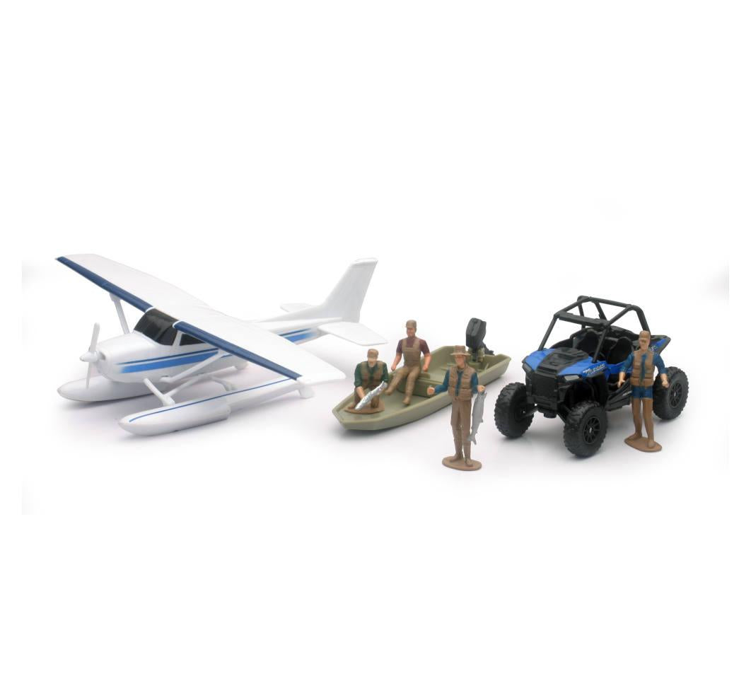 MODEL DIE CAST ADVENTURE & POLARIS RZR, & FLOAT PLANE SET, SCALE 1:32, NEWRAY SS-05716