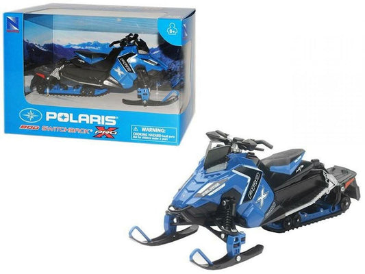 MODEL DIE CAST POLARIS 800 SWITCHBACK, PRO-X SNOWMOBILE, BLUE & BLACK, SCALE 1:16, NEWRAY 57783B