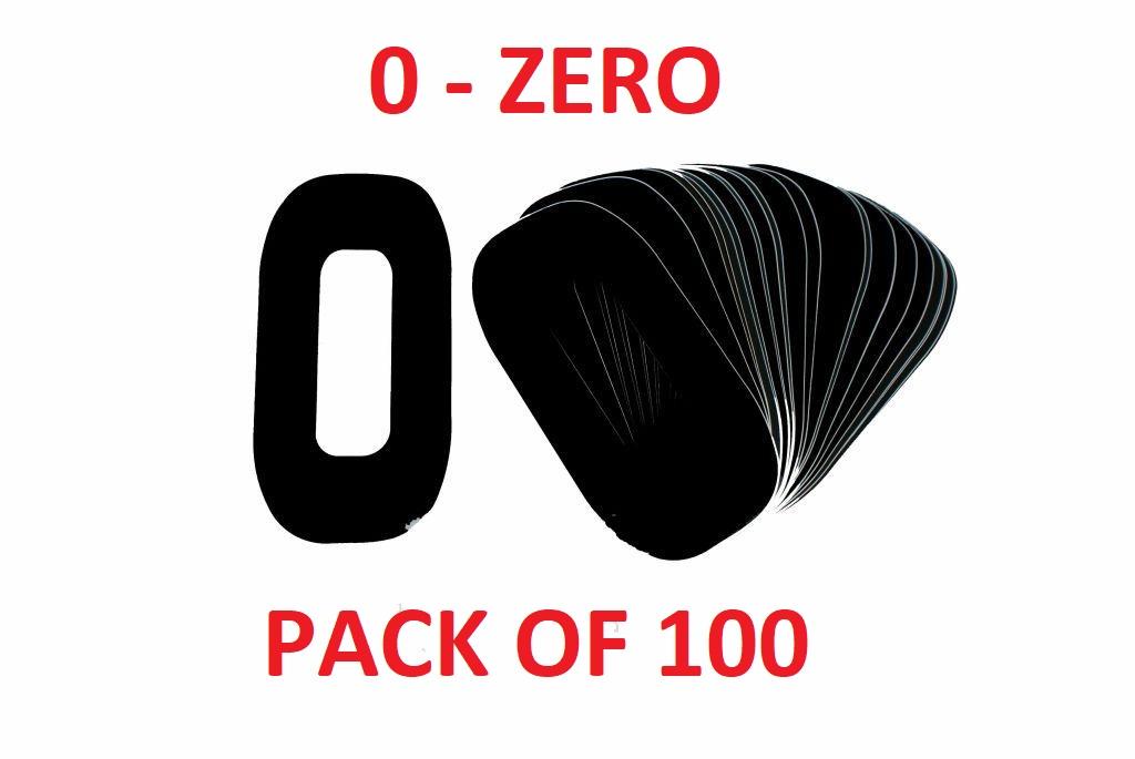 RACE NUMBERS - 0 ZERO - BLACK, PACK OF 100 / 15cm 6" / VINYL STICKER