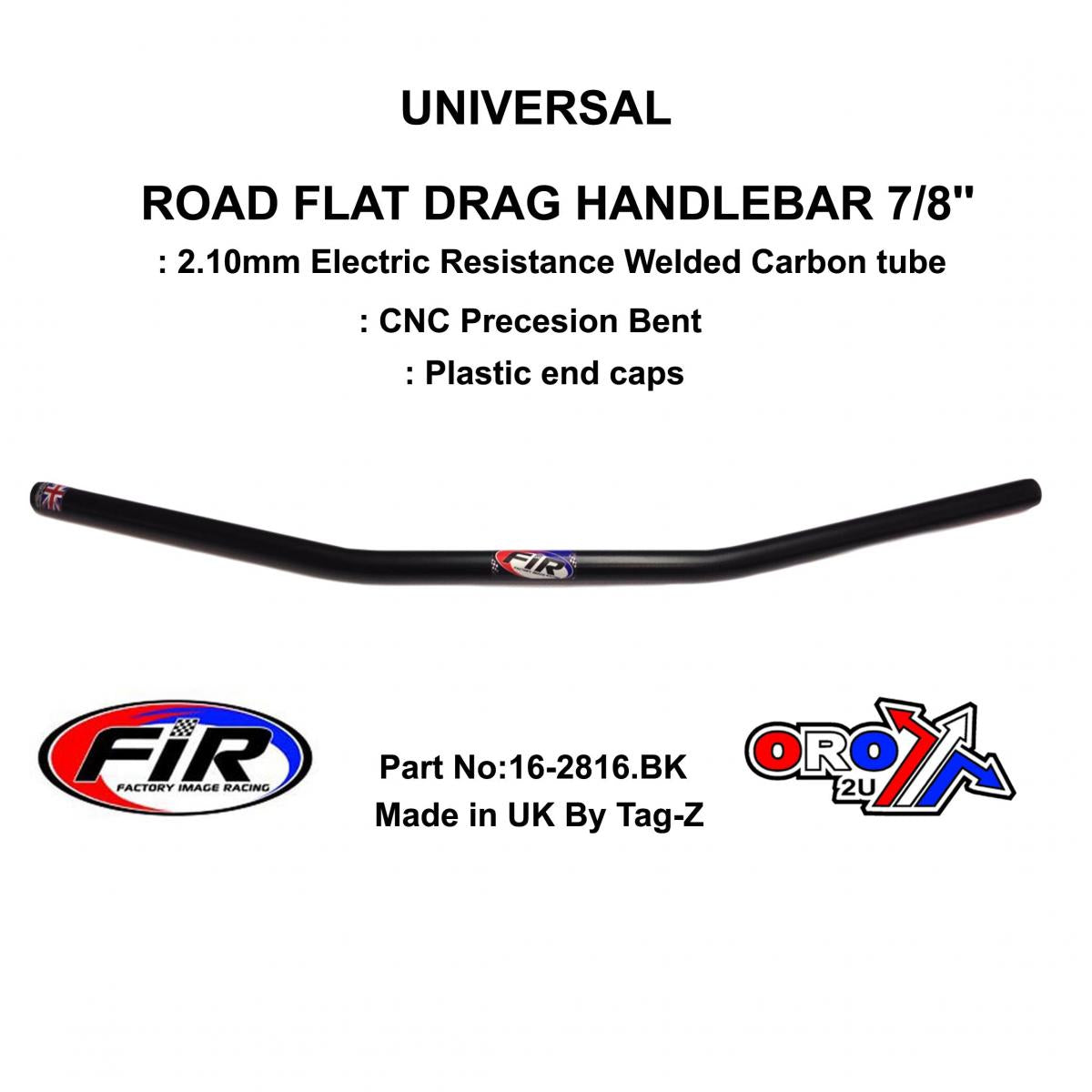 ROAD FLAT DRAG HANDLEBAR 7/8'', STREET SPORTS UNIVERSAL MAT BK,  / REN REF : 658-02