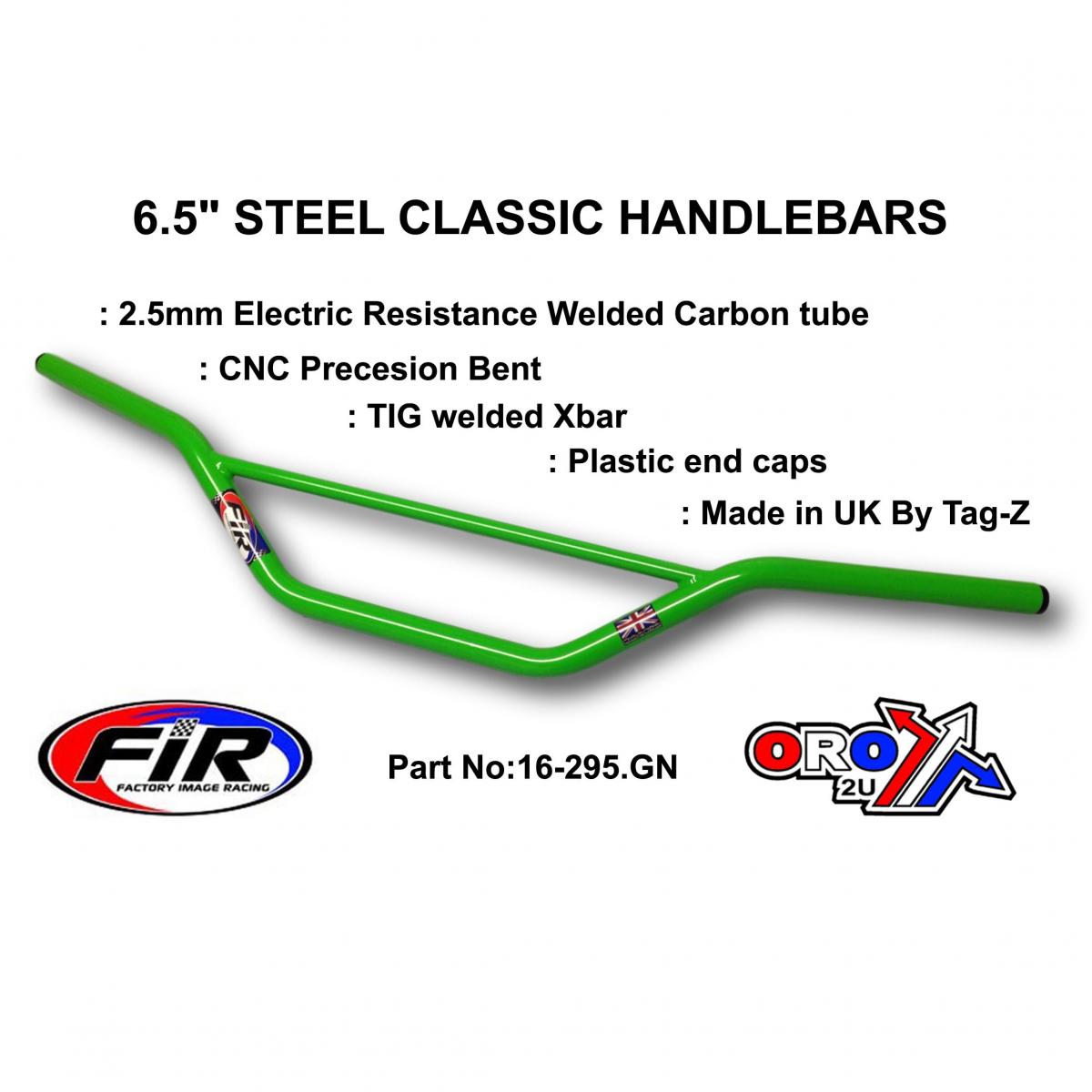 6.5" STEEL CLASSIC HANDLEBARS,  / GREEN FULL GLOSS, Made in UK [TAG-Z]