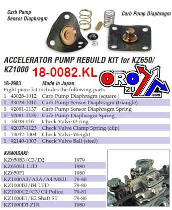 ACCELERATOR PUMP REBUILD KIT, K&L 18-2903 KZ650/KZ1000