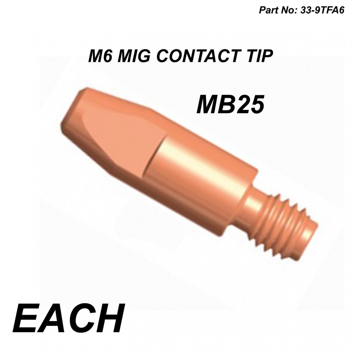 M6 MIG CONTACT TIP 1.00mm WIRE, 8mm OD HEAVY DUTY TIP MB25