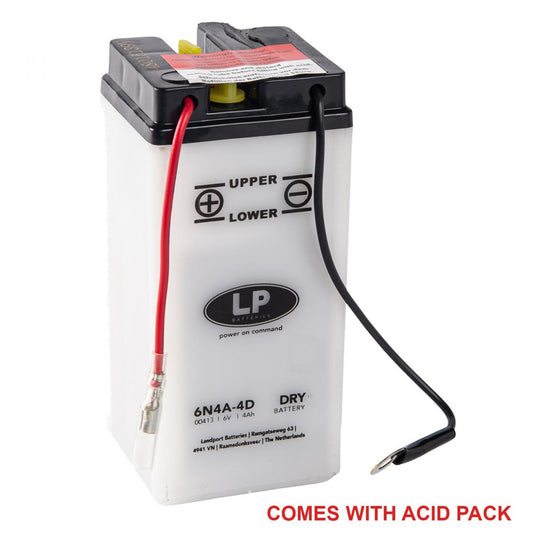 BATTERY 6N4A-4D 6V 4AH, LANDPORT 00413 WITH ACID PACK, ROAD, MC MD 6N4A-4D