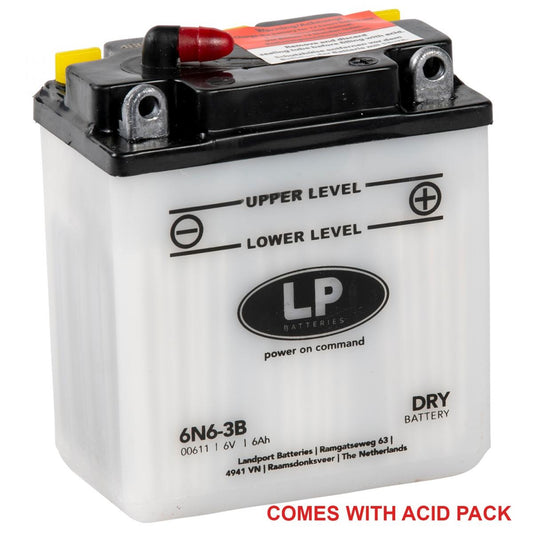 BATTERY 6N6-3B 6V 6Ah., LANDPORT 00611 + ACID PACK, ROAD, MC