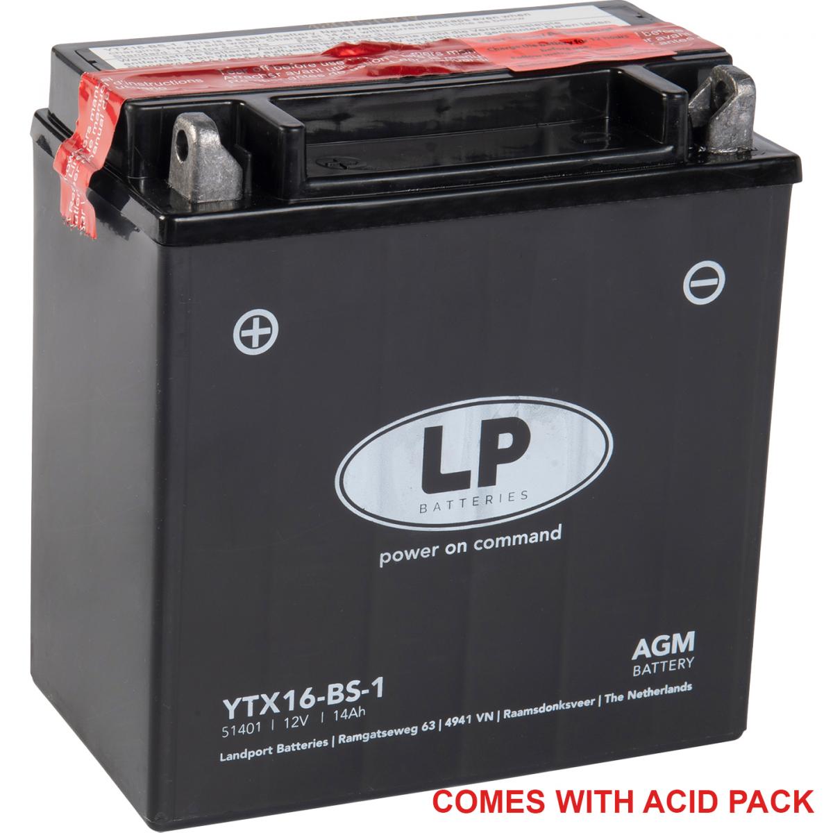BATTERY LTX16-BS-1 12V 14Ah MF, LANDPORT Maintenance Free, AGM, YTX16-BS-1