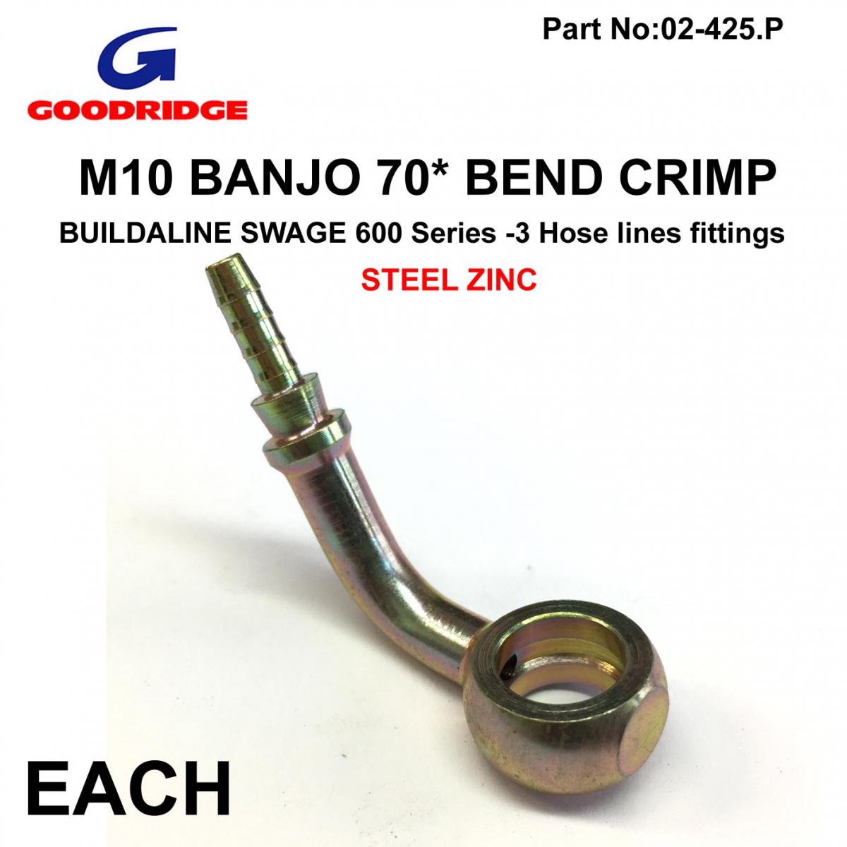 Goodridge 70° banjo extended neck AN-03 10mm silver-plated carbon steel S5070-03Z1
