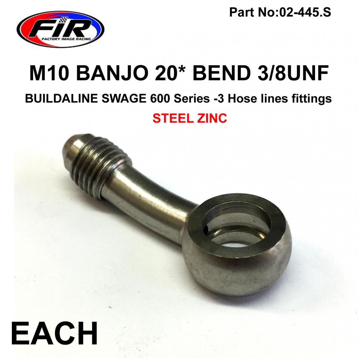 M10 BANJO 20* BEND 3/8UNF FR, B593-03C SWAGE 600 Series -3,  / STEEL STANILESS