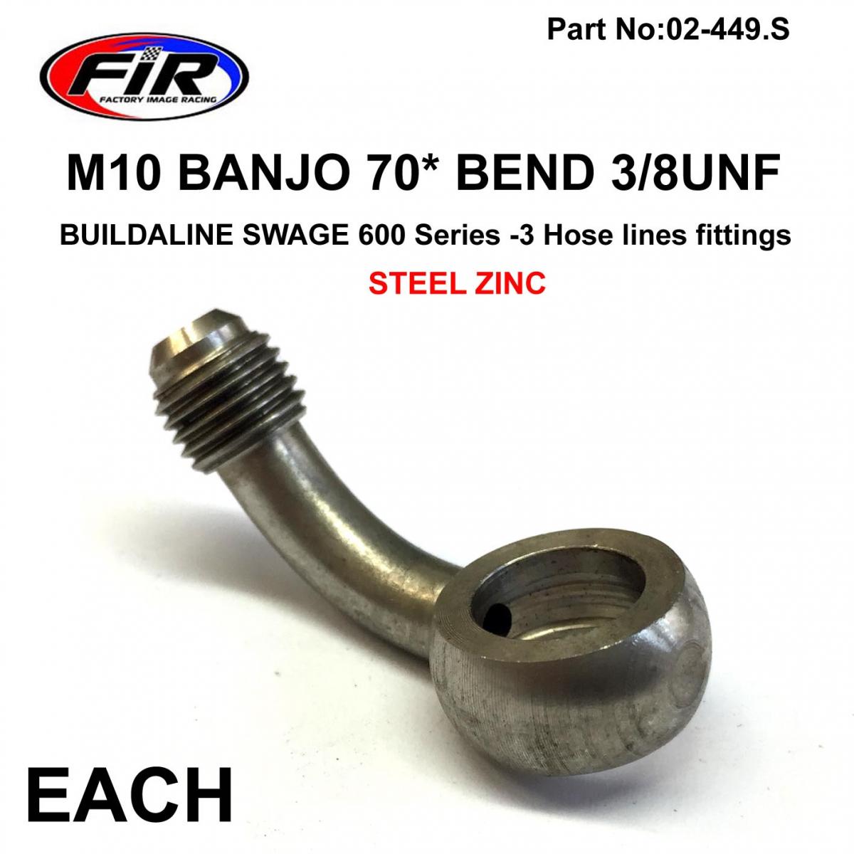 M10 BANJO 70* BEND 3/8UNF FR SWAGE CRIMP FITTING 600 Series -3  / STEEL ZINC