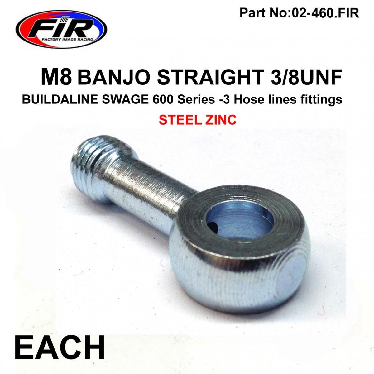 M8 BANJO STRAIGHT 3/8UNF FIR, SWAGE 600 Series -3,  / STEEL ZINC