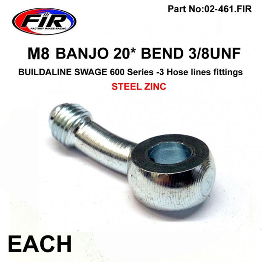 M8 BANJO 20* BEND 3/8UNF FIR, SWAGE 600 Series -3,  / STEEL ZINC