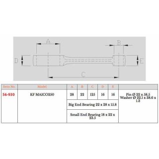 CONNECTING ROD KIT MAICO 250, RO-8208 125-18-22-16-16-58.5mm, NAMURA RX-12001, MX-09066