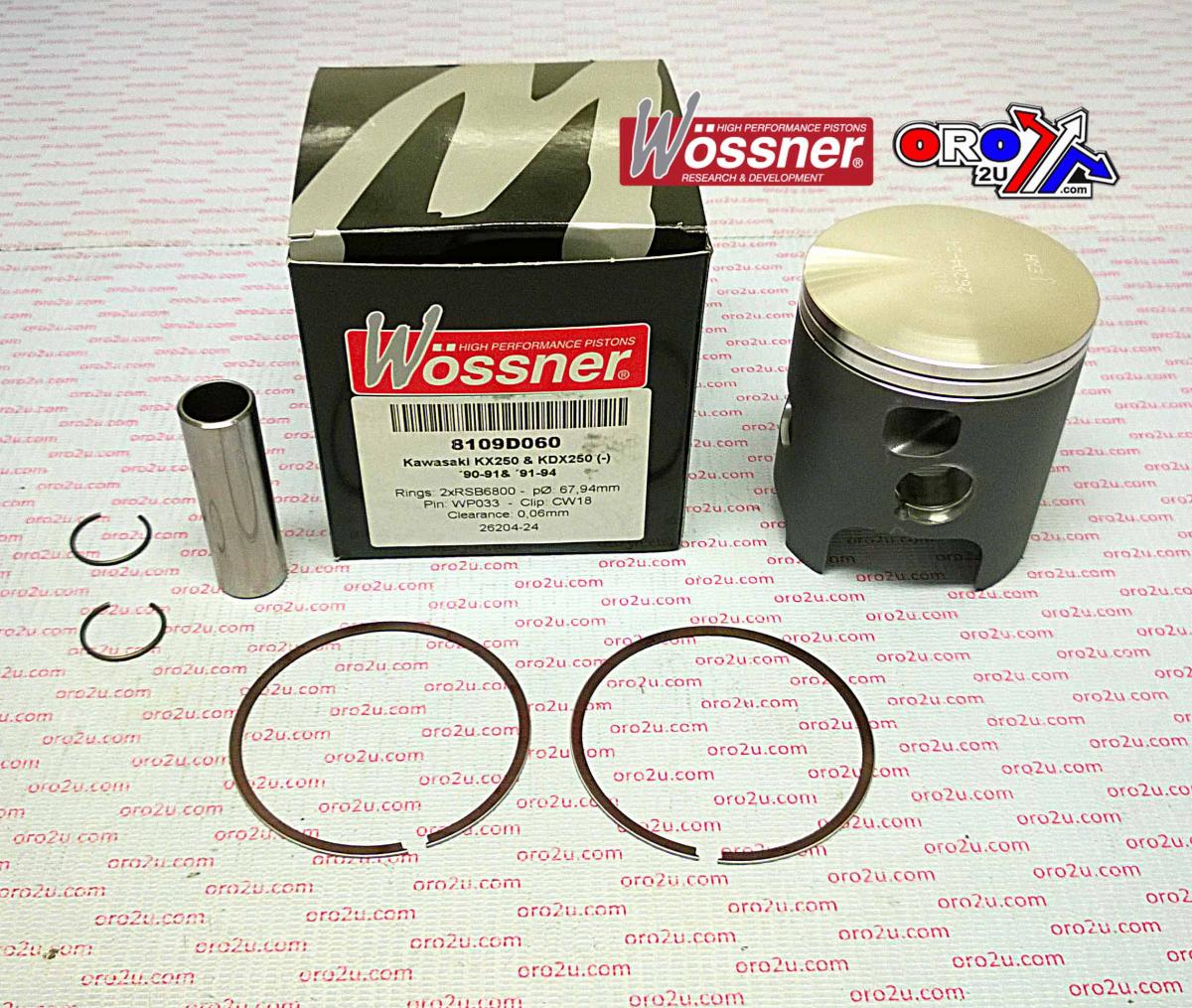PISTON KIT 90-91 KX250 68.50, WOSSNER 8109D110 KAWASAKI MX