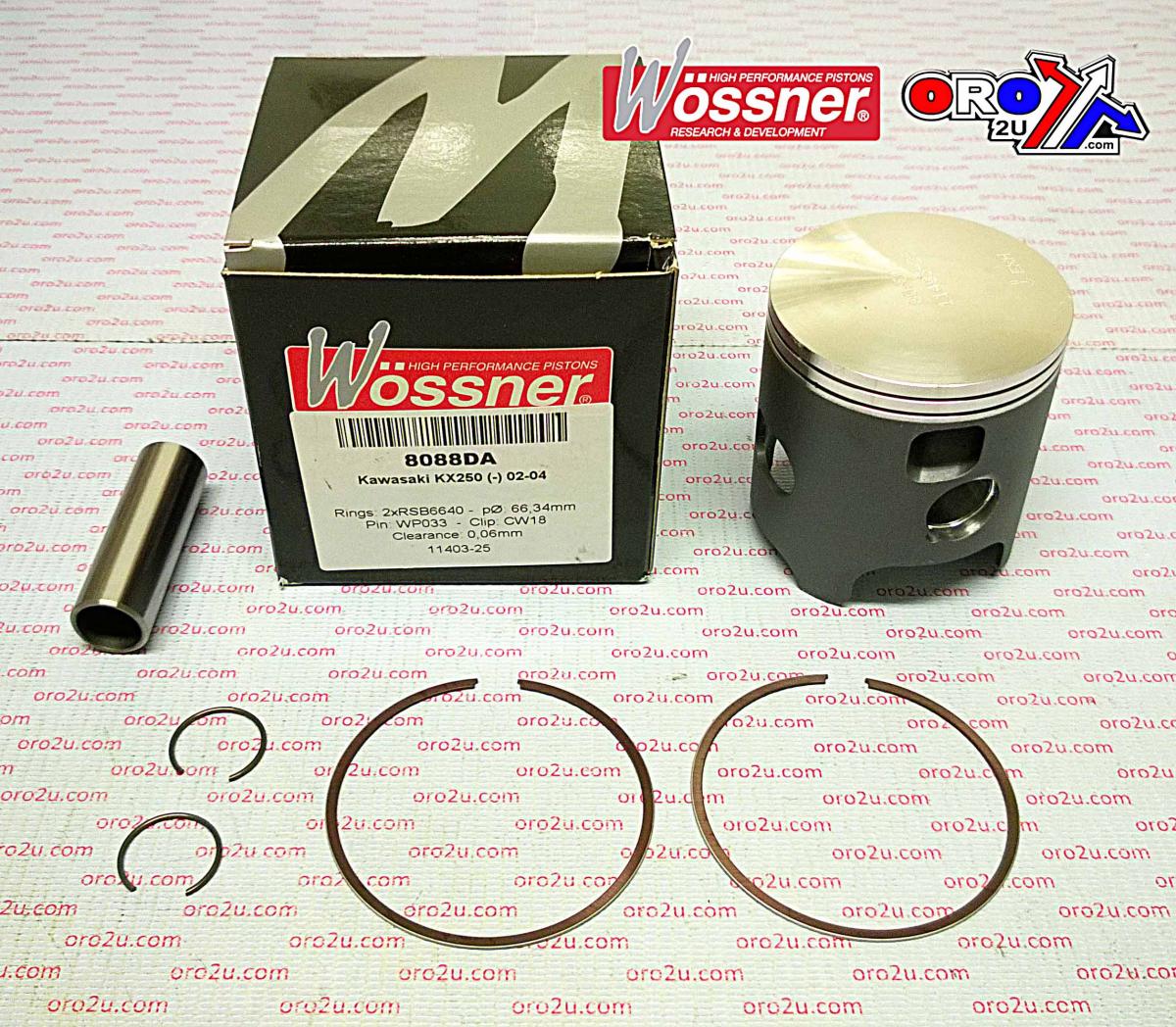 PISTON KIT 02-04 KX250 66.40 A, WOSSNER 8088DA KAWASAKI MX 13001-0013