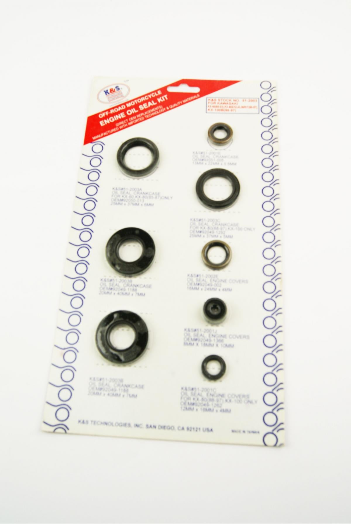 OIL SEAL SET KX 60 80 100 8PCS, K&S 51-2003 ENGINE KAWASAKI, KS51-2003