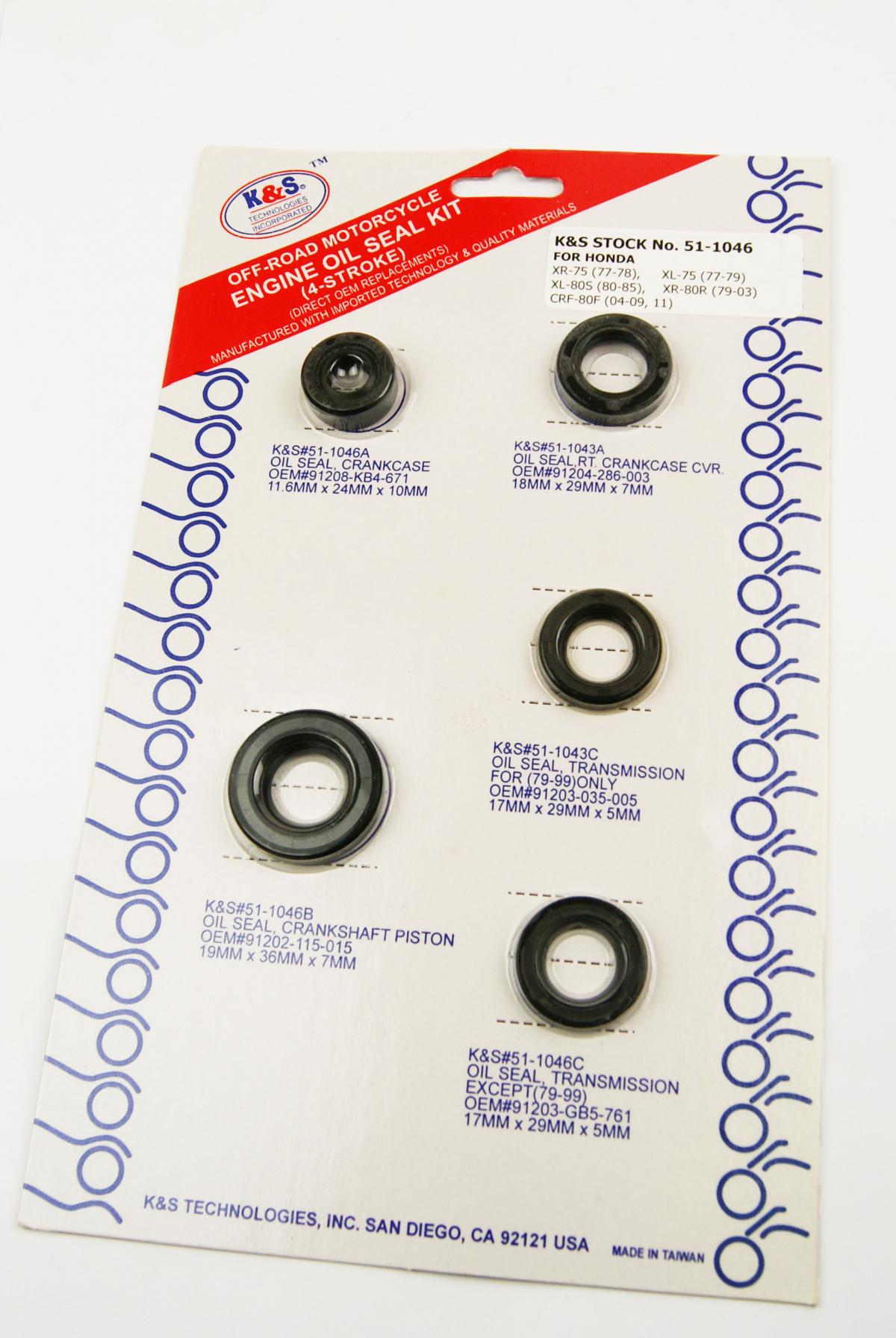 COMPLETE ENGINE OIL SEAL KIT 69-12 HONDA 50/65/70/80, K&S 51-1046 DIRT/ATV/ROAD