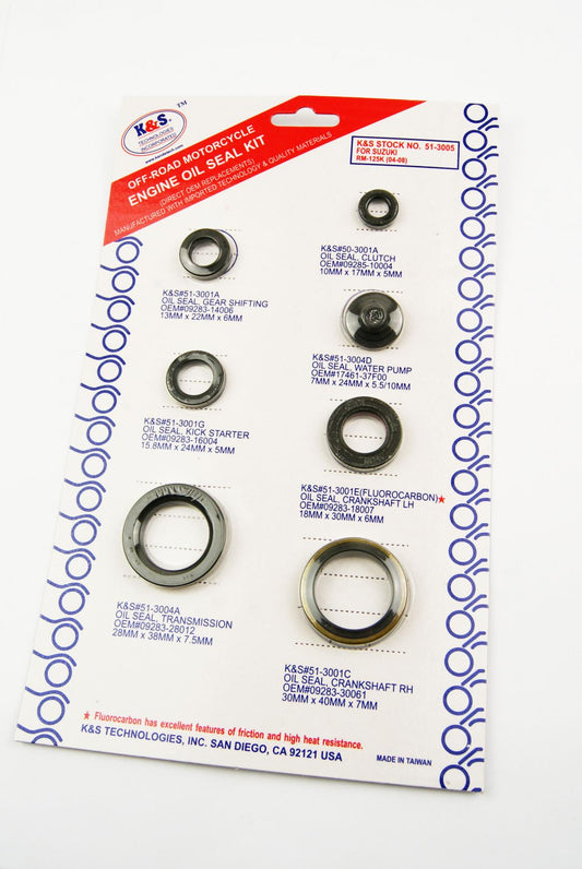 OIL SEAL SET ENGINE RM125 7pcs, K&S 51-3005 SUZUKI RM125 04-10