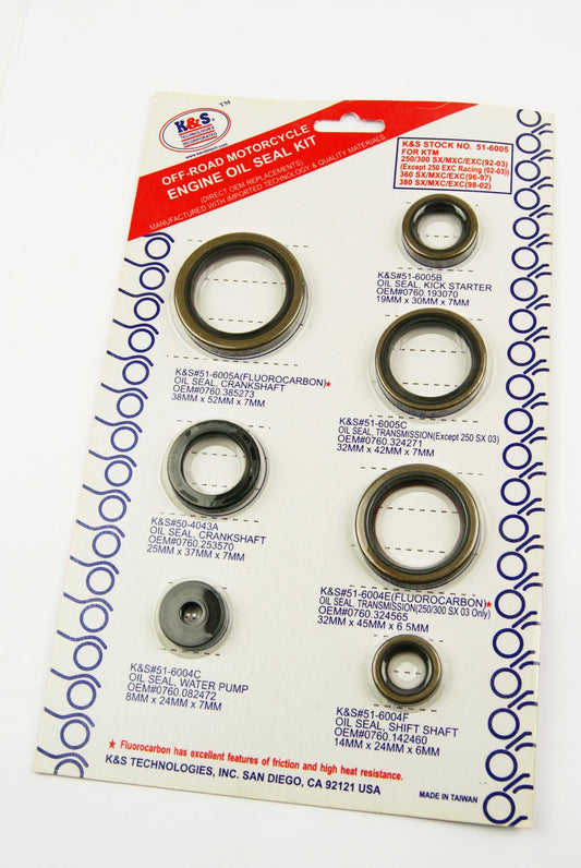 OIL SEAL SET 91-03 250/300 KTM, K&S 51-6005 ENGINE KIT / 7
