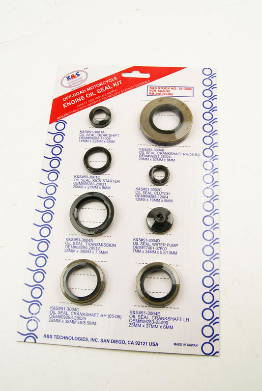 OIL SEAL SET 03-08 RM250 8pcs, K&S 51-3004 ENGINE