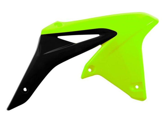 RADIATOR SCOOPS 10-16 RMZ250, RTECH OEM R-CVRMZGFNR10, NEON YELLOW / BLACK