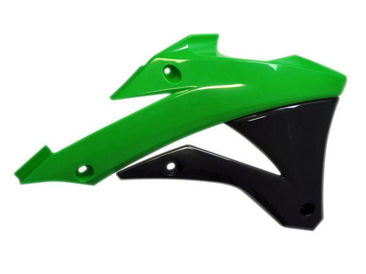 RADIATOR SCOOPS 14-23 KX85, KX112 2022-2023, GREEN/BLACK RTECH, R-CVKX0VENR14