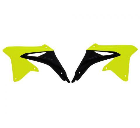 RADIATOR SCOOPS 08-16 RMZ450, RTECH R-CVRMZGFNR08, NEON YELLOW/BLACK