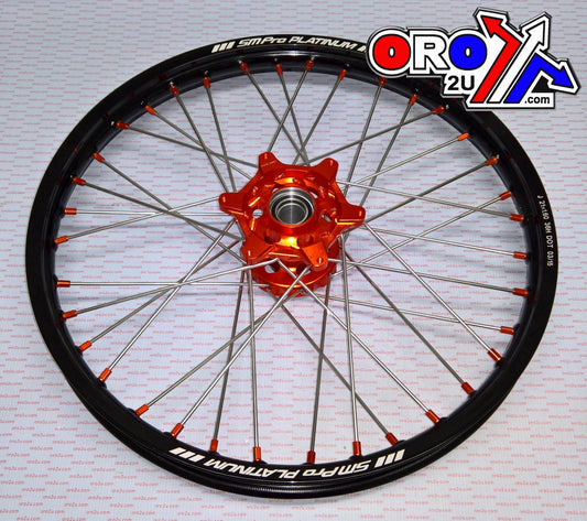 21x1.60 WHEEL KTM BK/ORANGE, GLOSS BLACK RIM, GLOSS ORANGE HUB/GLOSS ORANGE NIPPLES, SP157.06.80.01.06