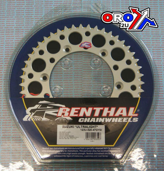 REAR SPROCKET ALLOY RENTHAL, ULTRALITE 123U-520-47GYSI ISILVER
