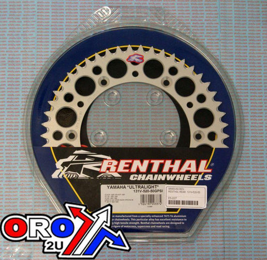 REAR SPROCKET ALLOY RENTHAL, ULTRALITE 131V-520-50GPSI SILVER, 131U-520-50GBSI