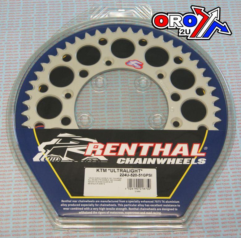 REAR SPROCKET RENTHAL KTM, ULTRALITE 224U-520-51GPSI SILVER, 224U-520-51GPSI