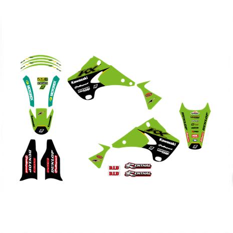 03-08 KX125 250 TEAM KAWASAKI, RACING, BLACKBIRD 2408R9 GRAPHIC KIT