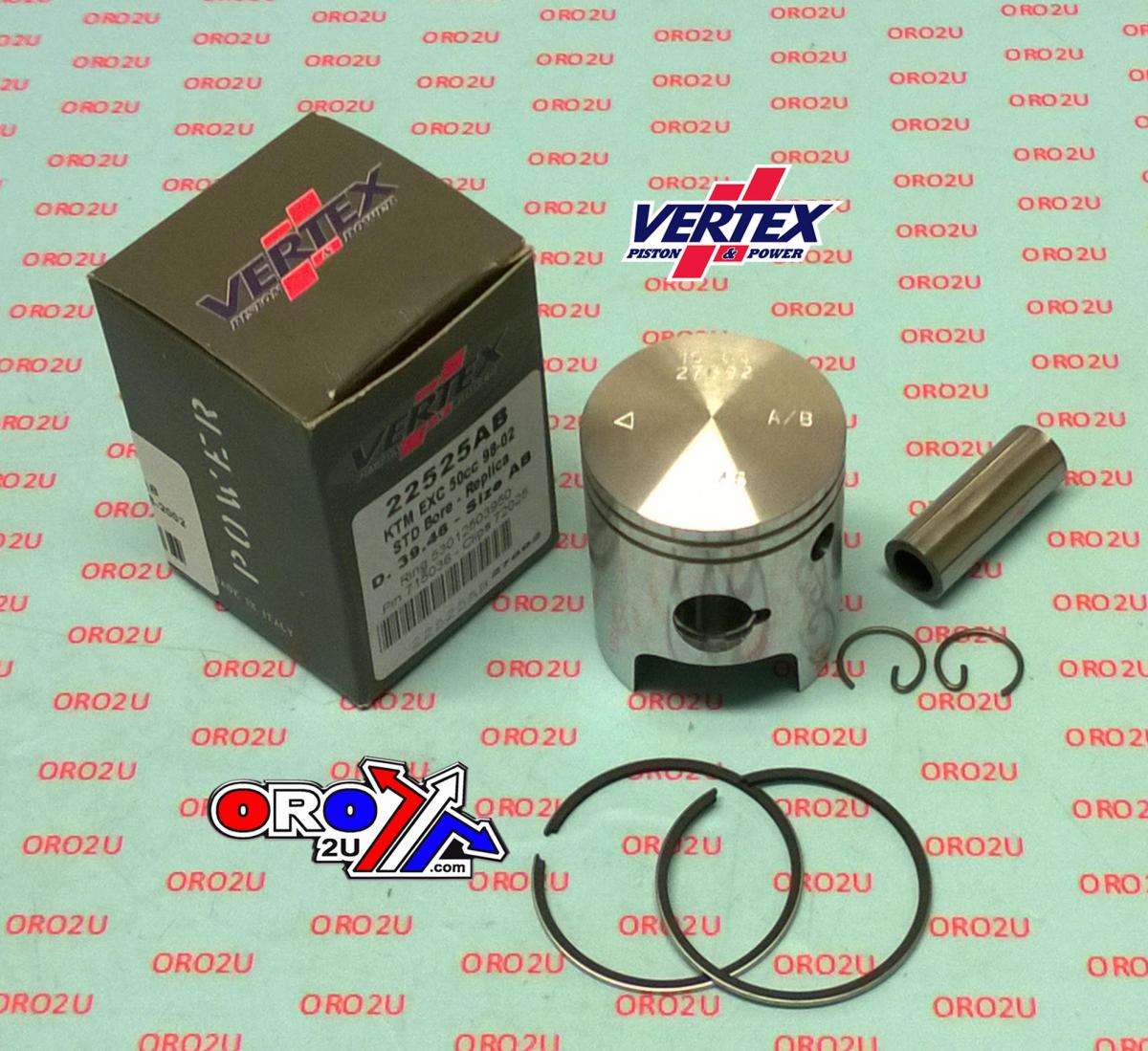 PISTON KIT VERTEX 39.5 A/B BETA RK6 50CC 98-02, VERTEX 22525AB KXE50 EXC50