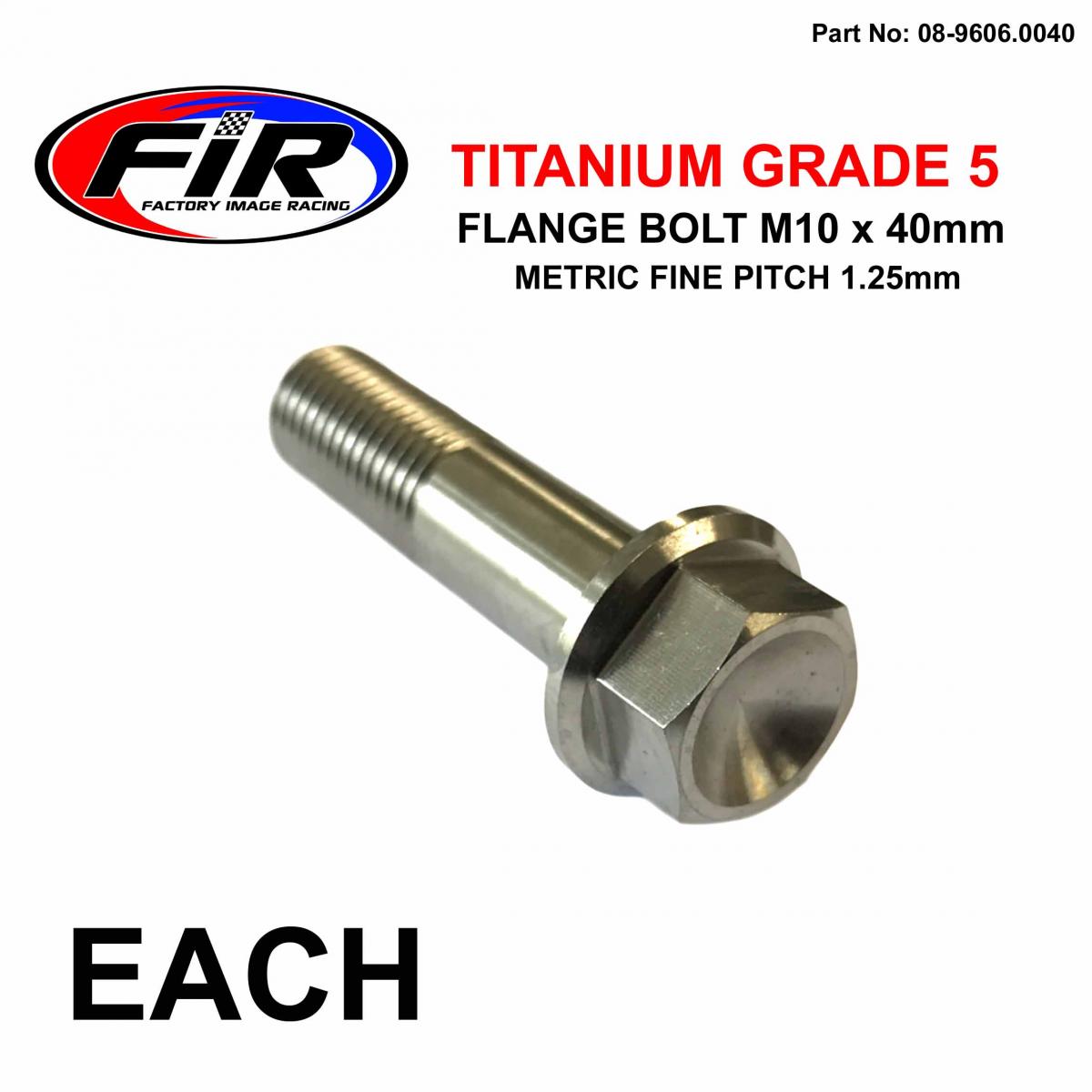 TITANIUM GR5 BOLT M10 x 40mm EACH, METRIC FINE 1.25mm / GRADE 5